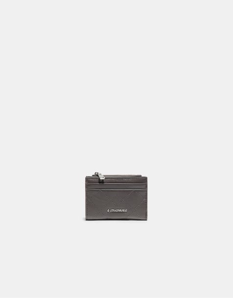 Stradivarius Stitched card holder purse in dark grey - view 1