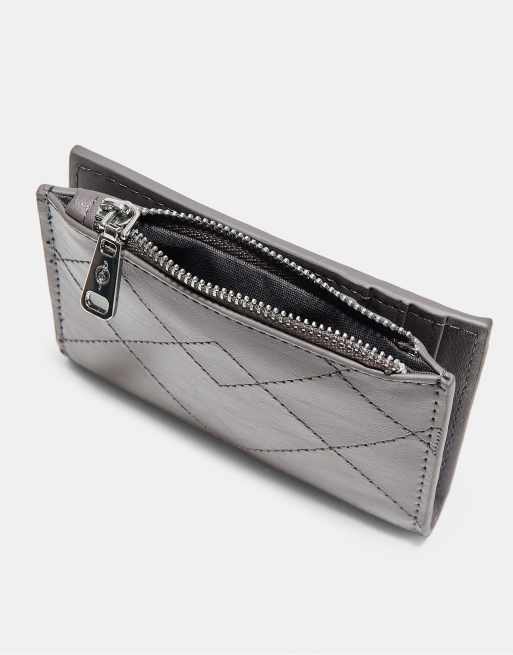 Stradivarius Stitched card holder purse in dark grey, 2 of 4