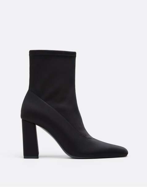 Stradivarius stivaletti alla caviglia con tacco in neoprene neri - view 1