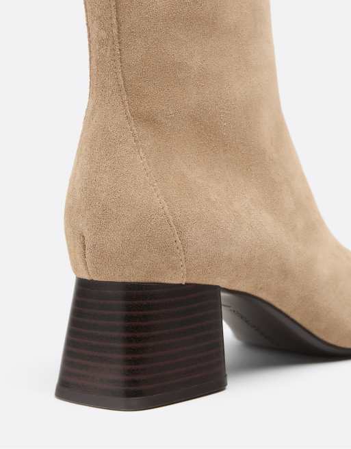 Stradivarius stivaletti alla caviglia in pelle con tacco largo beige, 5 di 6
