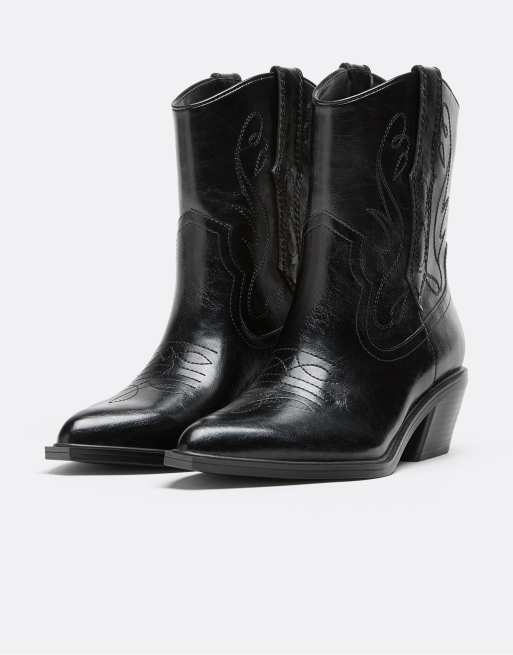 Stradivarius stivaletti cowboy con tacco neri, 3 di 6