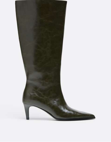Stradivarius stivali a gamba larga con tacchetto in kaki - view 1