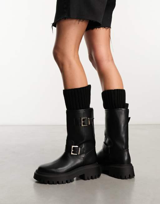 Stivali Biker Boots Fibbie Stivali Biker Boots Stivaletti Neri Con