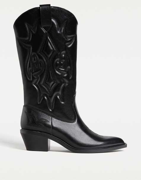 Stradivarius - Stivali cowboy con tacco neri - view 1