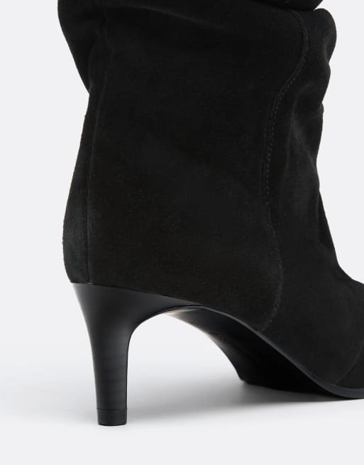 Stradivarius stivali in pelle morbidi con tacco neri, 5 di 7