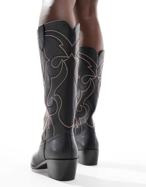 Stradivarius - Stivali stile western con tacco neri con cuciture a vista, 3 di 4