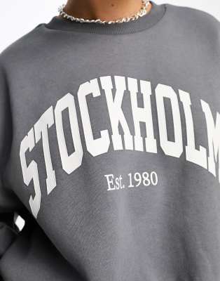 Stradivarius stockholm sweatshirt in charcoal | ASOS
