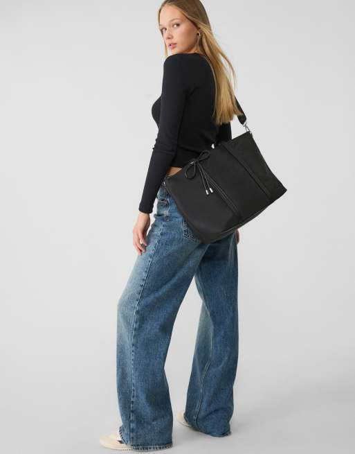 Stradivarius - Stoffen shopper met strikdetail in zwart, 2 van 2