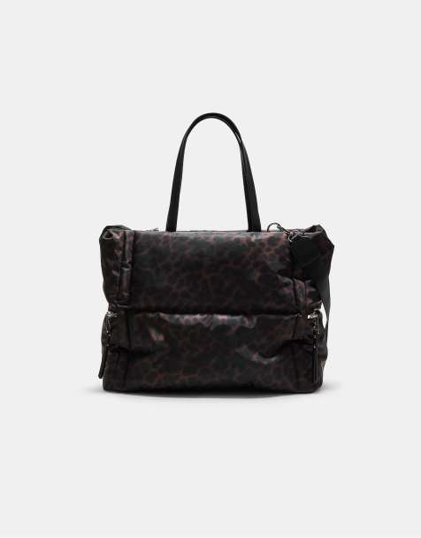 Stradivarius - Stoffen tote tas met luipaardprint en rits in bruin - view 1
