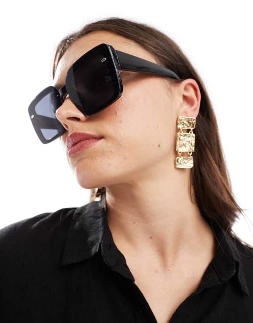 Stradivarius - Store, firkantede solbriller i sort