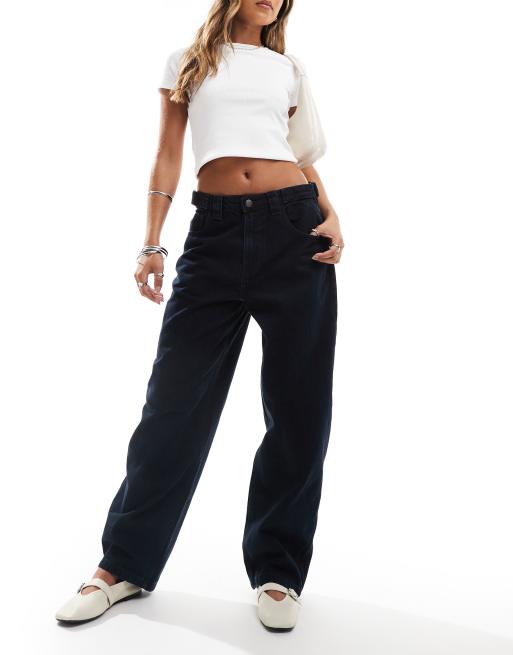 Stradivarius STR adjustable waist barrel jeans in indigo