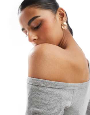 Stradivarius Str Asymmetric Buttoned Jersey Top In Gray
