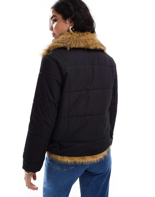 Stradivarius parka jacket with fur hood on sale