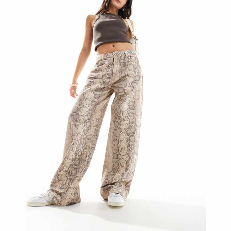 Raw-edge Snake Print Baggy Jeans – peoplestyle