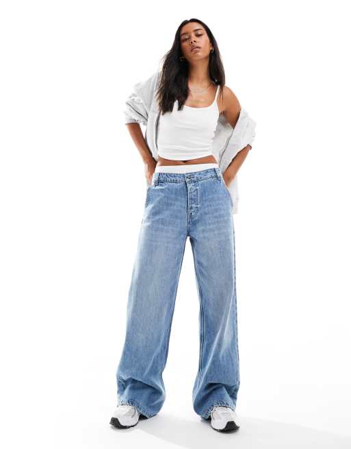 Stradivarius STR baggy jeans in medium wash blue