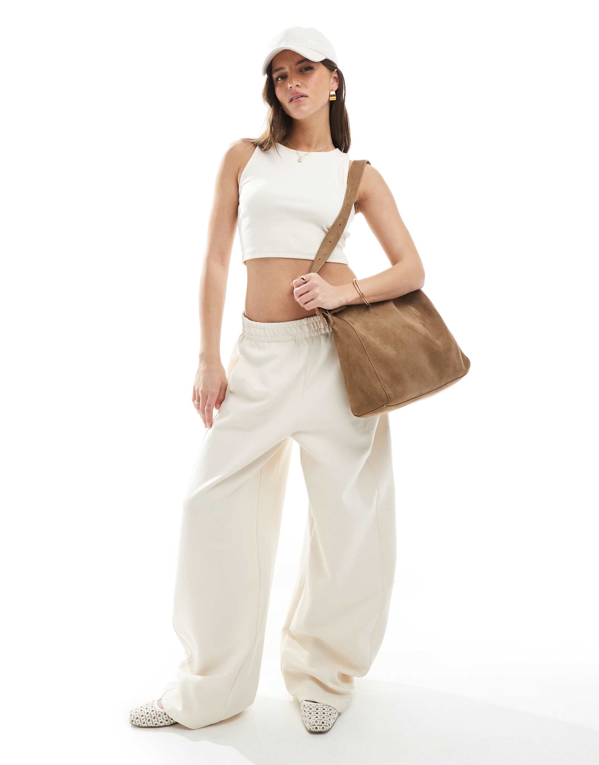 stradivarius str barrel leg sweatpants in ecru