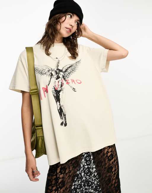 Stradivarius - STR - Beige T-shirt med 'Nirvana'-print