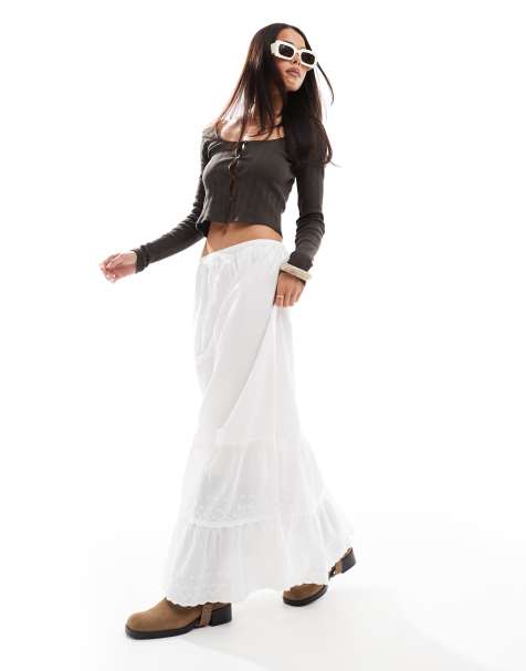 Stradivarius STR boho cotton skirt in white