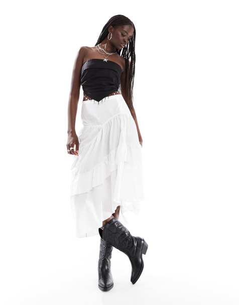 Stradivarius STR layered maxi skirt in white