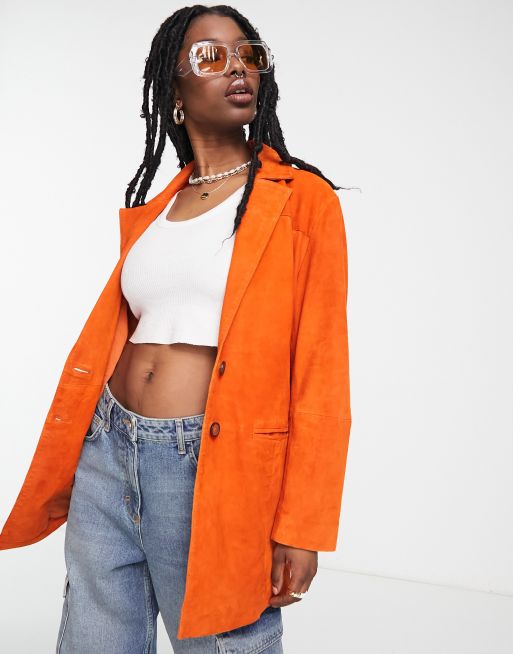 Stradivarius - STR - Blazer oversize scamosciato color henné bruciato 