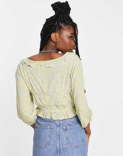 Stradivarius - STR - Blouse volantée à imprimé fleuri - Vert, 2 de 4