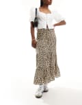 [Stradivarius] Stradivarius STR boho midi skirt in leopard print-Brown XS BROWN