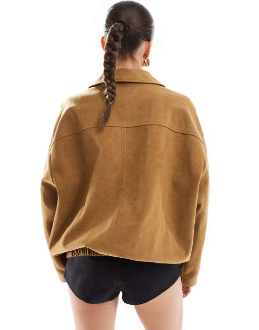 Stradivarius – STR – Brun bomberjacka i mockaimitation, 4 av 4