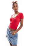 [Stradivarius] Stradivarius STR button front top in red M RED