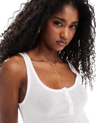 stradivarius str buttoned tank top in white