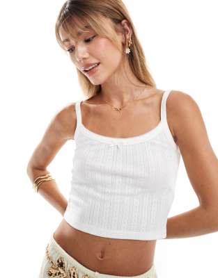 Stradivarius - STR - Camisole-Oberteil aus Pointelle in Ecru-Weiß