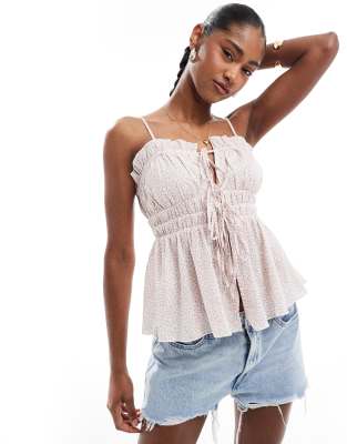 Stradivarius - STR - Camisole-Top mit Blümchenmuster und Schnürung vorn-Bunt