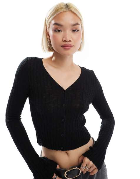 Stradivarius - STR - Cardigan in maglia leggera nero - view 1