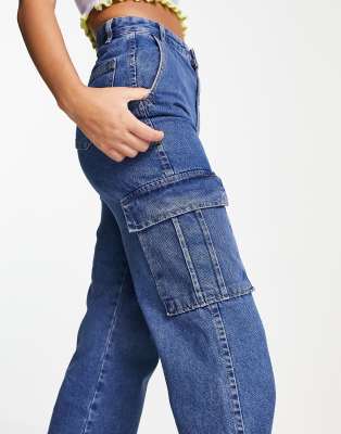 blue denim cargo jeans