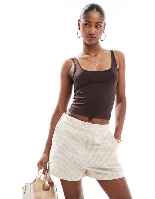 Stradivarius - STR - Chokoladebrun formgivende top
