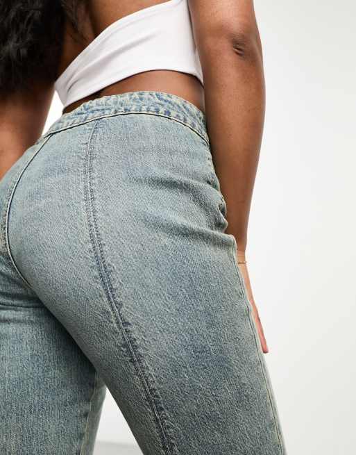 Stradivarius – STR – Ciemnoniebieskie jeansy dzwony z ozdobnymi szwami, 3 z 5
