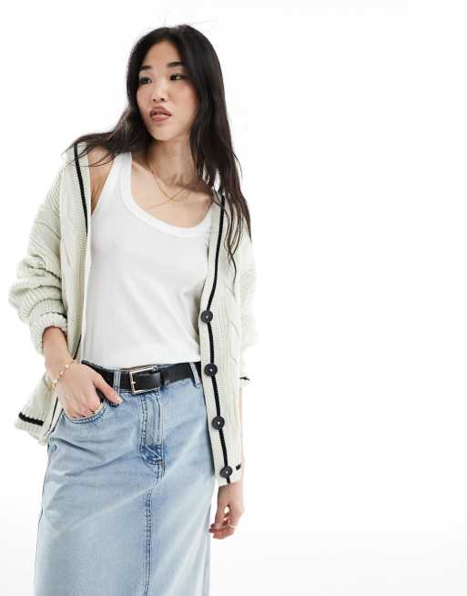 Stradivarius – STR – College-Strickjacke in Ecru 