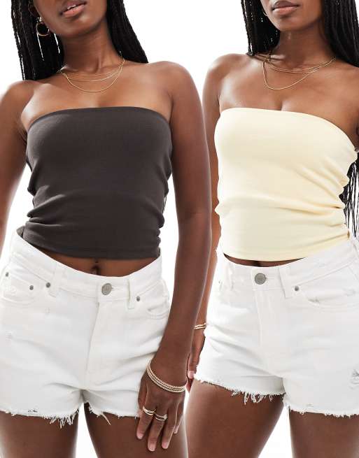 Stradivarius - STR - Confezione da 2 top a fascia color giallo e marrone