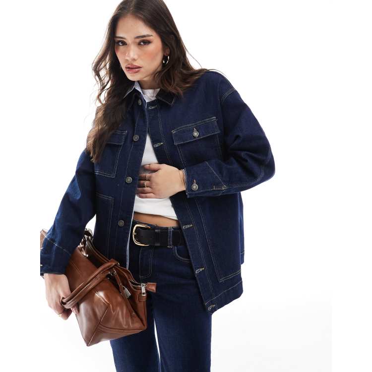 Stradivarius STR cord detail denim jacket in indigo - part