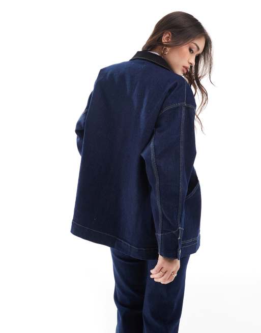 Stradivarius STR cord detail denim jacket in indigo (part of a set)