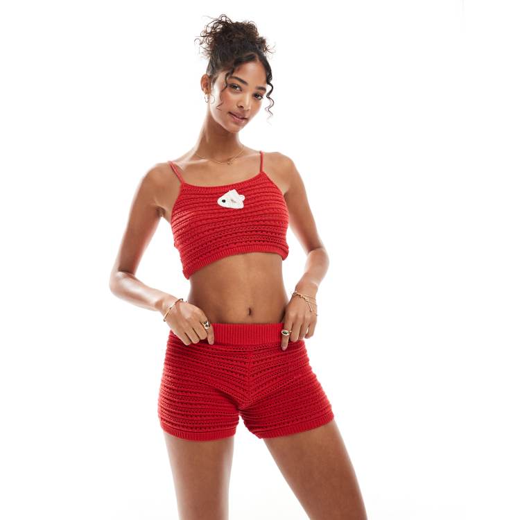 Black & Red Contrast Stitch Suspender Shorts | Hot Topic