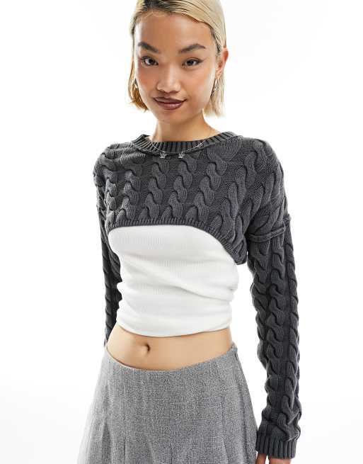 Grey cropped knitted jumper hotsell