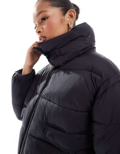 Stradivarius - STR - Cropped gewatteerd jack in zwart - view 1