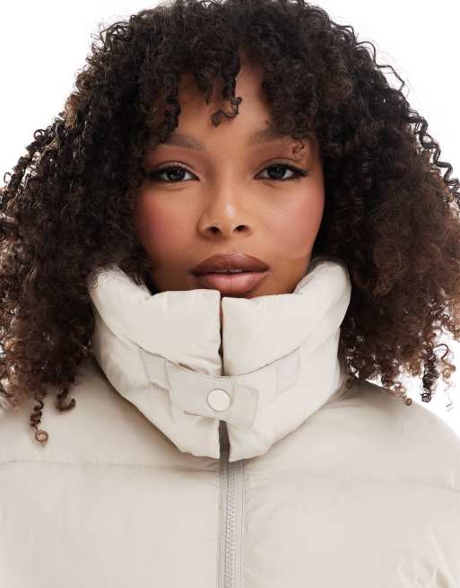 Cream cropped puffer jacket best sale