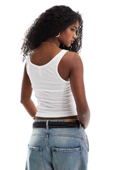 Stradivarius - STR - Débardeur boutonné - Blanc , 4 de 4