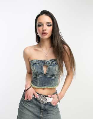 Stradivarius denim tube top in medium blue