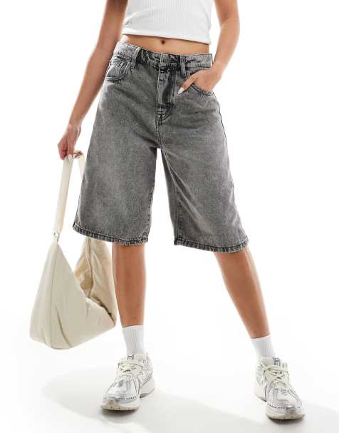 Stradivarius STR denim jort in dark washed grey - view 1