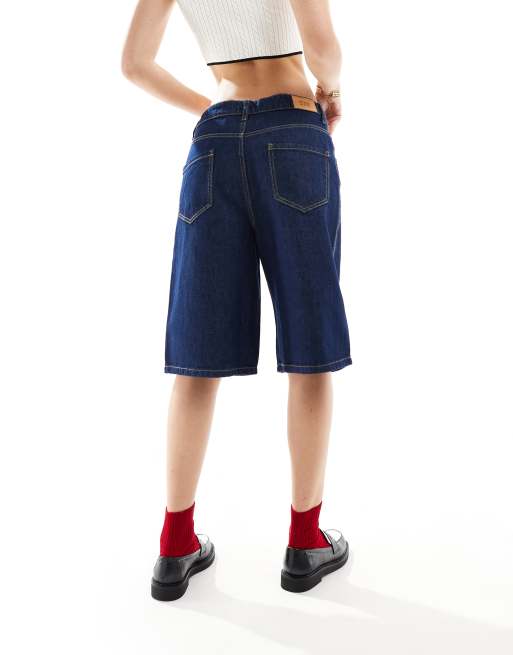 Stradivarius STR denim jorts in dark blue | ASOS