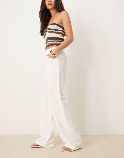 Stradivarius STR drawstring linen mix pants in ecru