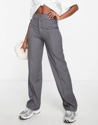 Stradivarius - STR - Elegante Hose in Grau mit geradem Schnitt, hohem Bund und Ziernaht vorne