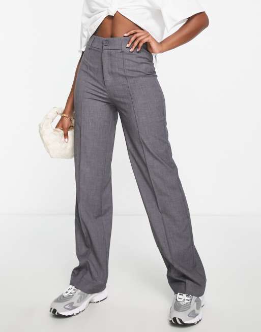 Stradivarius – STR – Elegante Hose in Grau mit geradem Schnitt, hohem Bund und Ziernaht vorne